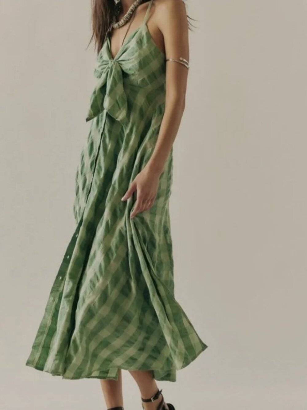 NWT!! FREE PEOPLE Seersucker Green Via MIDI Dress!! Sz L